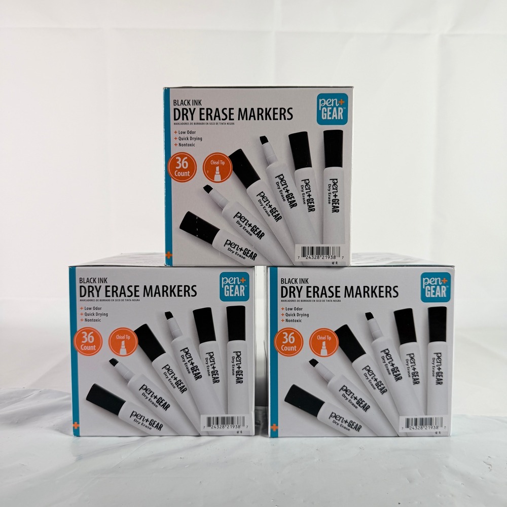 Pen+Gear Dry Erase Markers Black Chisel Tip 108 Count (3 Packs of 36) NEW